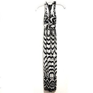 Women’s Silk Slip Stretchy Black/Cream Maxi Dress